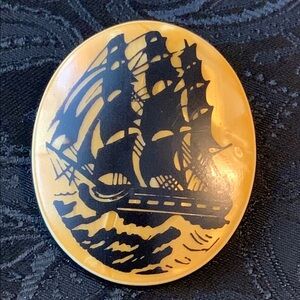 Antique Celluloid Brooch featuring Schooner Ship